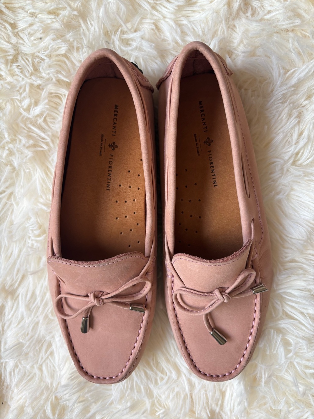 Mercanti Fiorentini Pink Leather Driving Moccasin Loafers Bow Tie Sz 6B